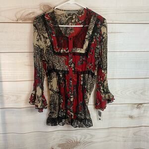 Signature by Larry Levine Red Lace Neckline Size Large